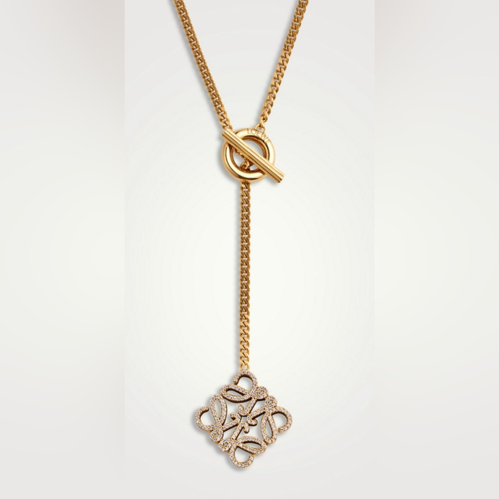 Loewe Gold Pavé Anagram Pendant Necklace